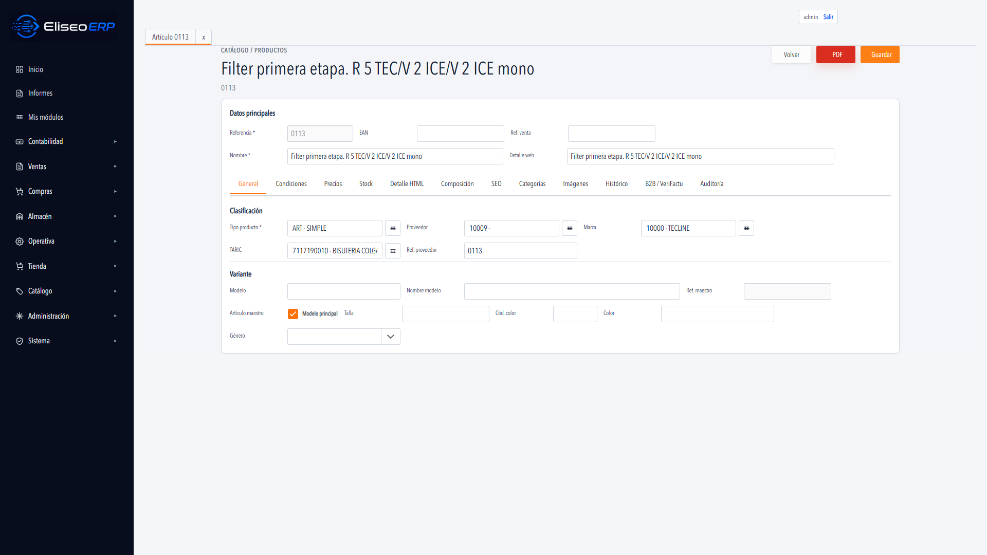Ficha real de producto en EliseoGo ERP