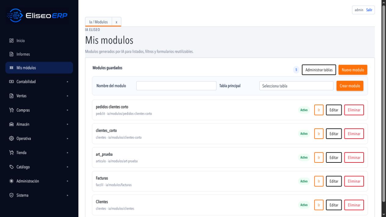 Generador real de módulos en EliseoGo ERP